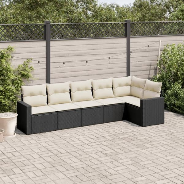 vidaXL sofasæt til haven 6 dele med hynder polyrattan sort