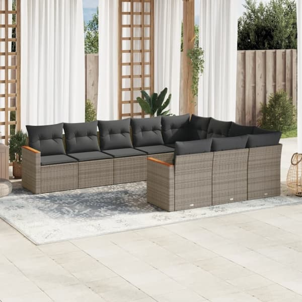 vidaXL sofasæt til haven 10 dele med hynder polyrattan grå