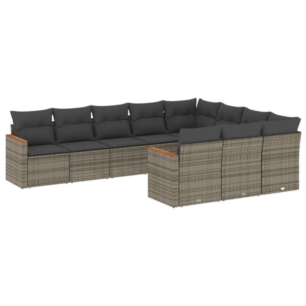 vidaXL sofasæt til haven 10 dele med hynder polyrattan grå
