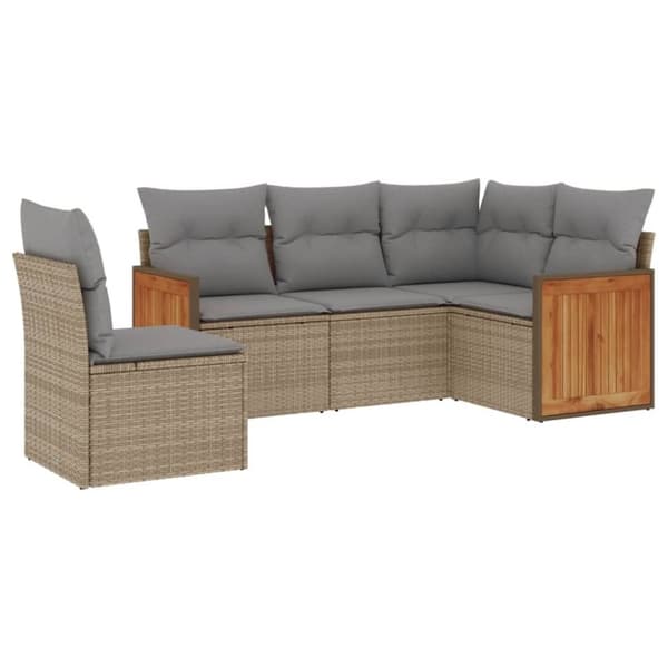vidaXL Soffgrupp för trädgården med dynor 5 delar beige konstrotting