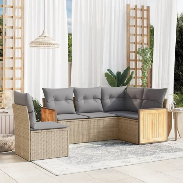 vidaXL sofasæt til haven 5 dele med hynder polyrattan beige
