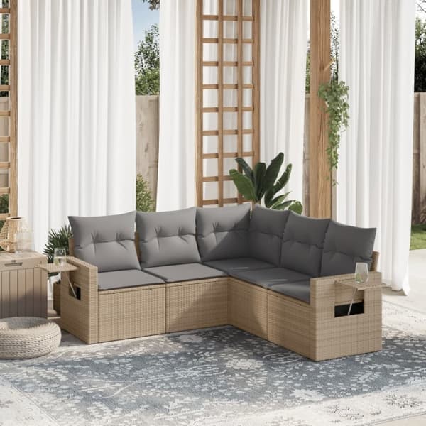 vidaXL sofasæt til haven 5 dele med hynder polyrattan beige