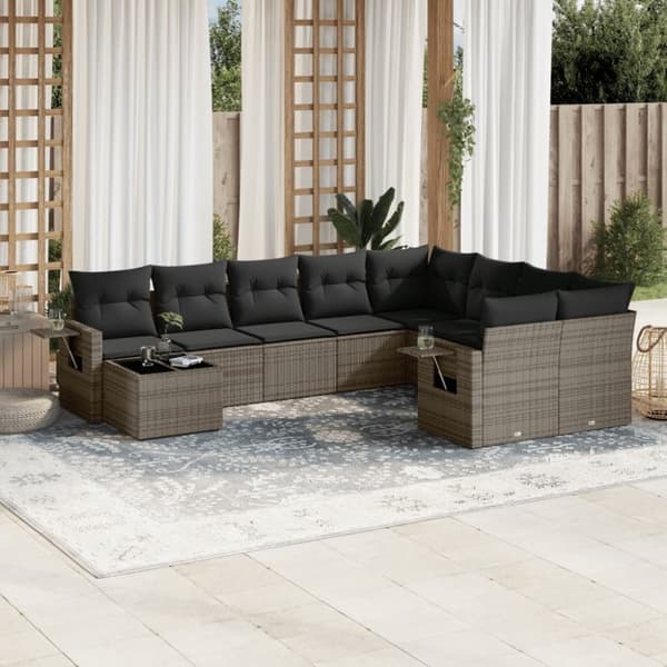 vidaXL sofasæt til haven 10 dele med hynder polyrattan grå