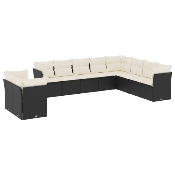 vidaXL sofasæt til haven 10 dele med hynder polyrattan sort