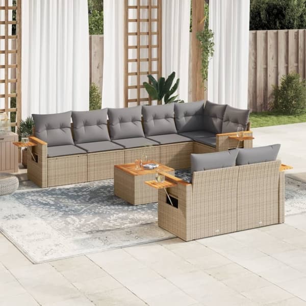 vidaXL sofasæt til haven 9 dele med hynder polyrattan beige