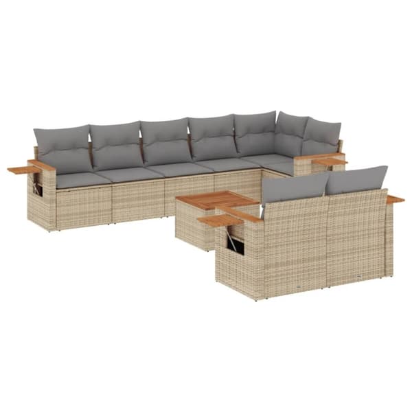 vidaXL sofasæt til haven 9 dele med hynder polyrattan beige