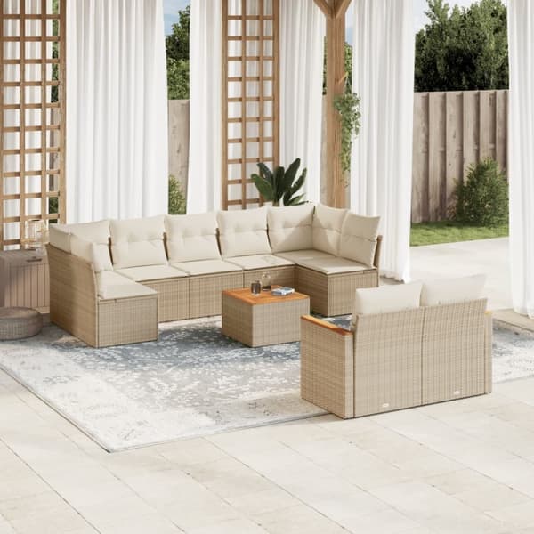 vidaXL sofasæt til haven 10 dele med hynder polyrattan beige