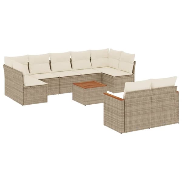 vidaXL sofasæt til haven 10 dele med hynder polyrattan beige