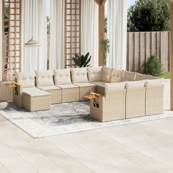 vidaXL sofasæt til haven 11 dele med hynder polyrattan beige