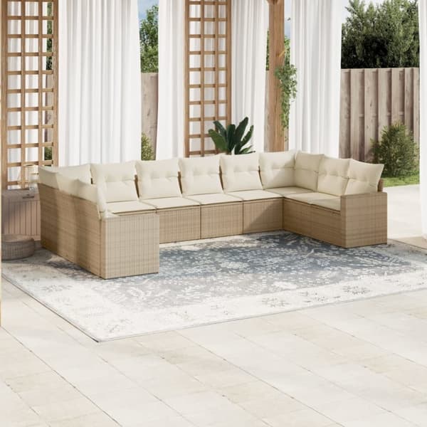 vidaXL sofasæt til haven 10 dele med hynder polyrattan beige