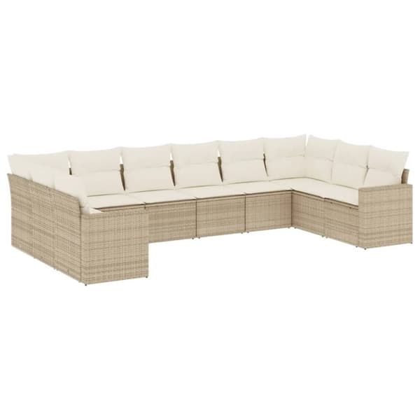 vidaXL sofasæt til haven 10 dele med hynder polyrattan beige