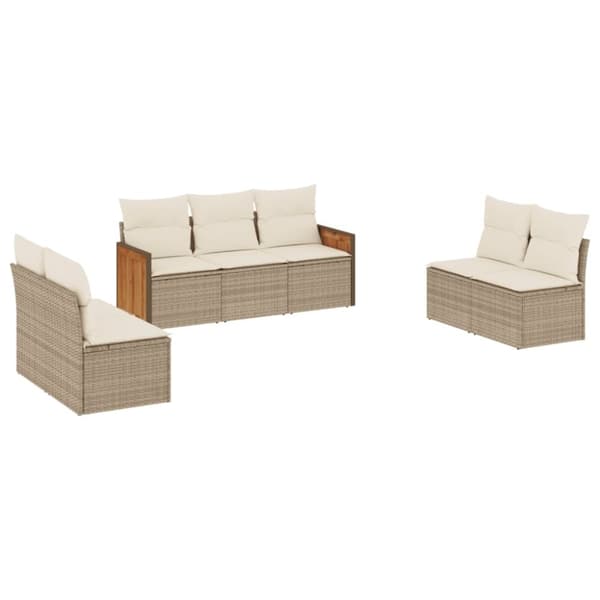vidaXL sofasæt til haven 7 dele med hynder polyrattan beige