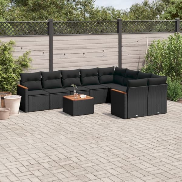 vidaXL sofasæt til haven 10 dele med hynder polyrattan sort