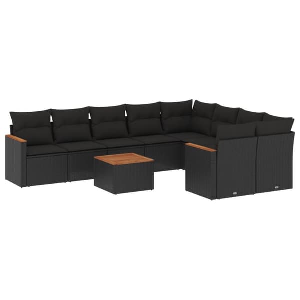 vidaXL sofasæt til haven 10 dele med hynder polyrattan sort