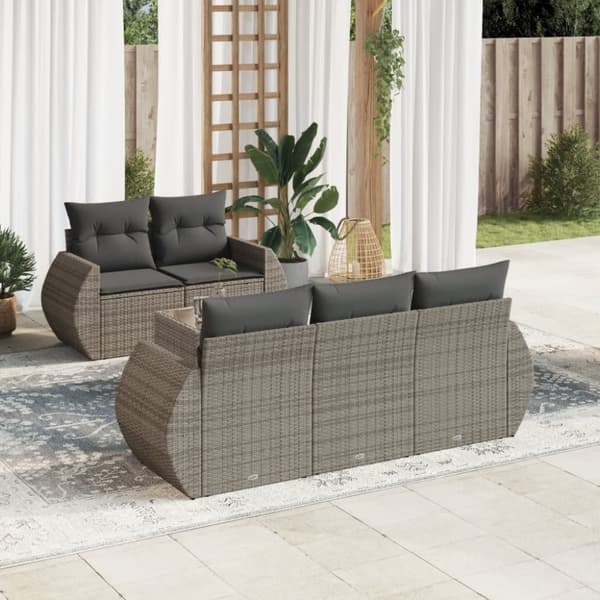 vidaXL sofasæt til haven 6 dele med hynder polyrattan grå
