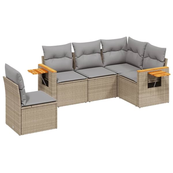 vidaXL sofasæt til haven 5 dele med hynder polyrattan beige