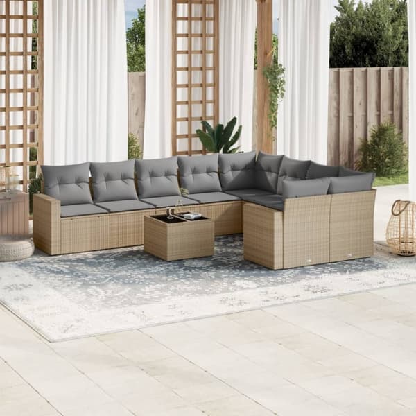 vidaXL sofasæt til haven 10 dele med hynder polyrattan beige