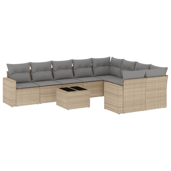 vidaXL sofasæt til haven 10 dele med hynder polyrattan beige