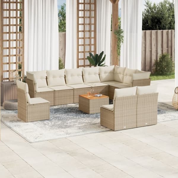 vidaXL sofasæt til haven 11 dele med hynder polyrattan beige
