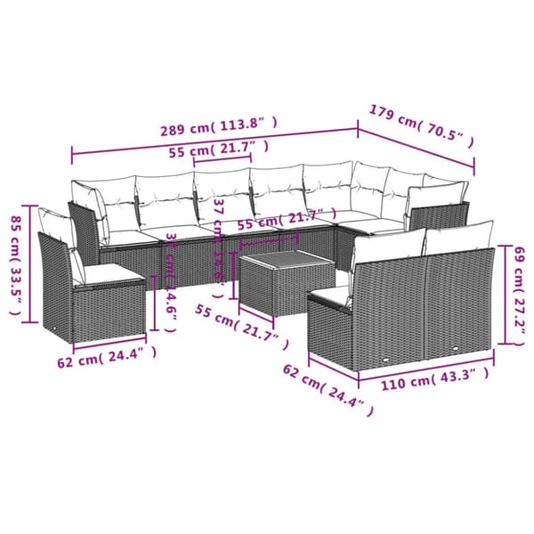 vidaXL sofasæt til haven 11 dele med hynder polyrattan beige