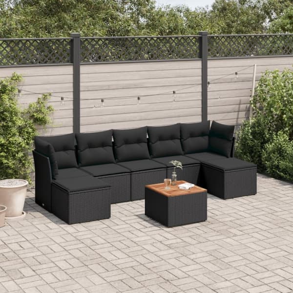 vidaXL sofasæt til haven 8 dele med hynder polyrattan sort