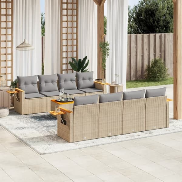 vidaXL sofasæt til haven 9 dele med hynder polyrattan beige