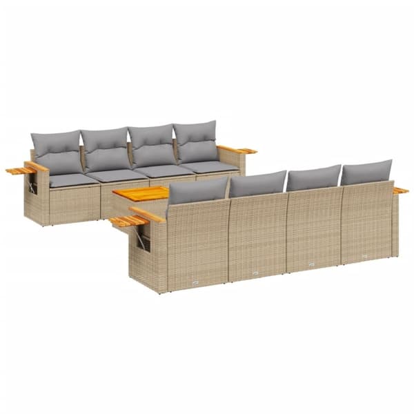 vidaXL sofasæt til haven 9 dele med hynder polyrattan beige