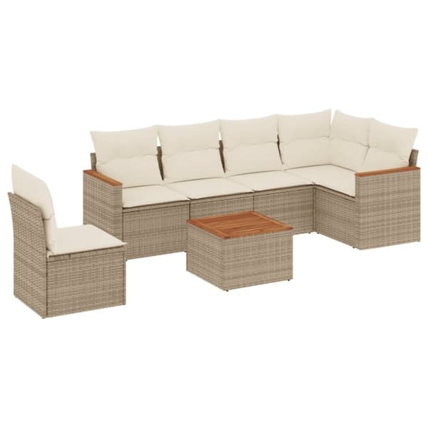 vidaXL sofasæt til haven 7 dele med hynder polyrattan beige