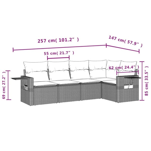 vidaXL sofasæt til haven 5 dele med hynder polyrattan beige