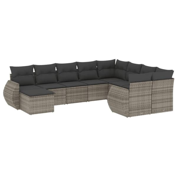 vidaXL sofasæt til haven 10 dele med hynder polyrattan grå