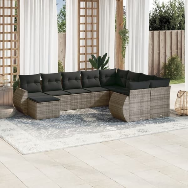 vidaXL sofasæt til haven 10 dele med hynder polyrattan grå