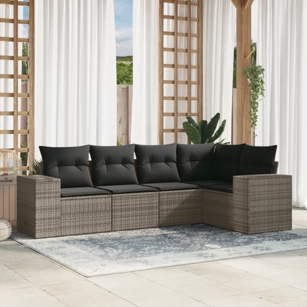 vidaXL sofasæt 5 dele med hynder polyrattan grå