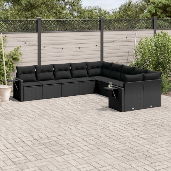 vidaXL sofasæt til haven 10 dele med hynder polyrattan sort