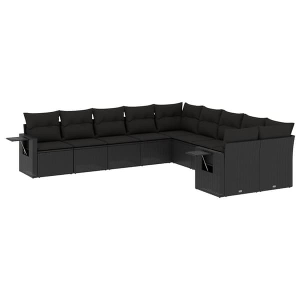 vidaXL sofasæt til haven 10 dele med hynder polyrattan sort