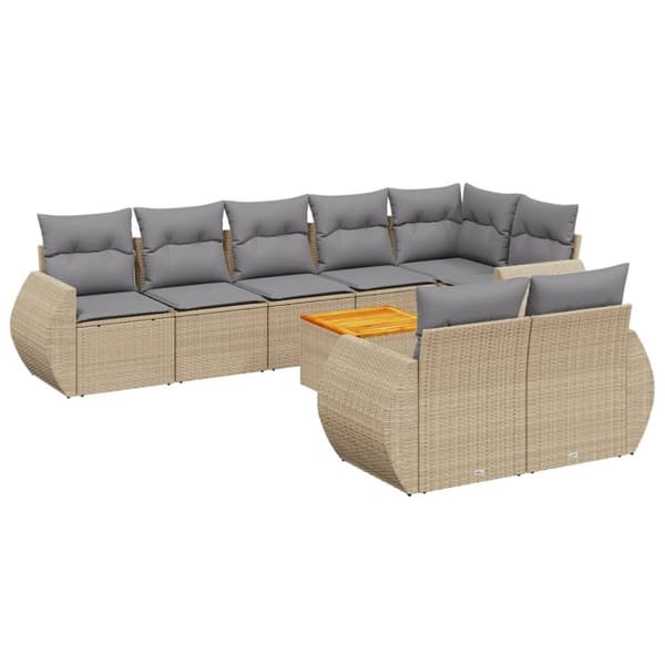 vidaXL sofasæt til haven 9 dele med hynder polyrattan beige