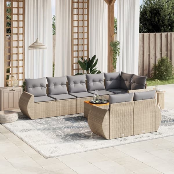 vidaXL sofasæt til haven 9 dele med hynder polyrattan beige