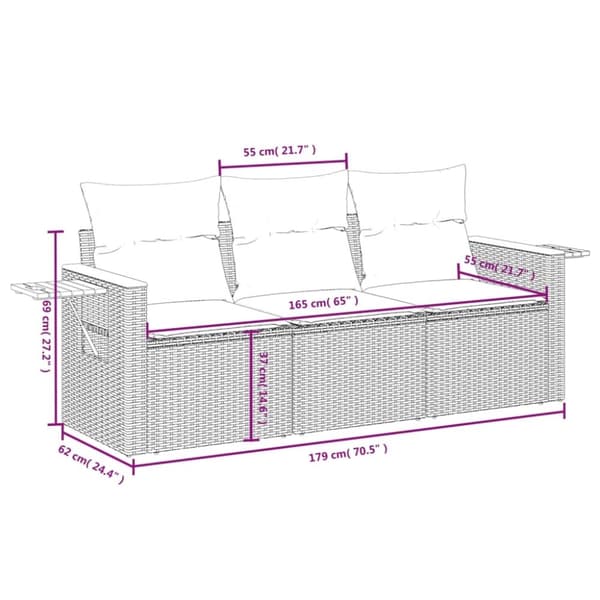 vidaXL sofasæt til haven 3 dele med hynder polyrattan sort