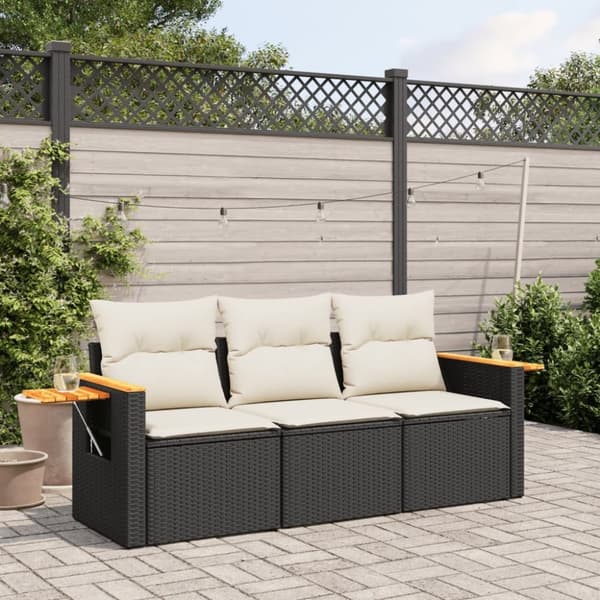 vidaXL sofasæt til haven 3 dele med hynder polyrattan sort