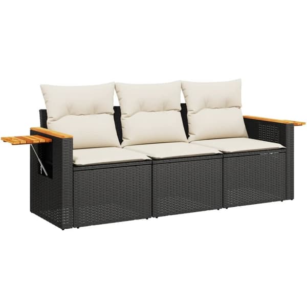 vidaXL sofasæt til haven 3 dele med hynder polyrattan sort