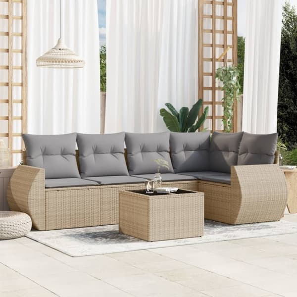 vidaXL Soffgrupp för trädgården med dynor 6 delar beige konstrotting