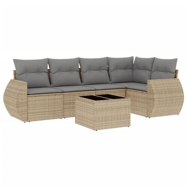 vidaXL Soffgrupp för trädgården med dynor 6 delar beige konstrotting