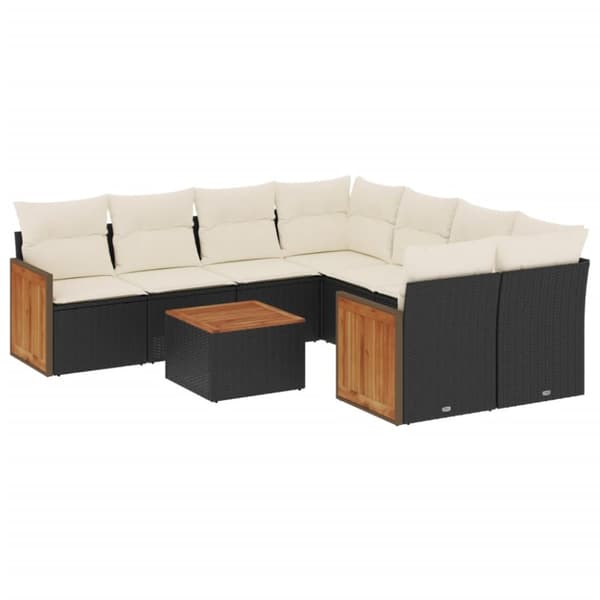 vidaXL sofasæt til haven 9 dele med hynder polyrattan sort