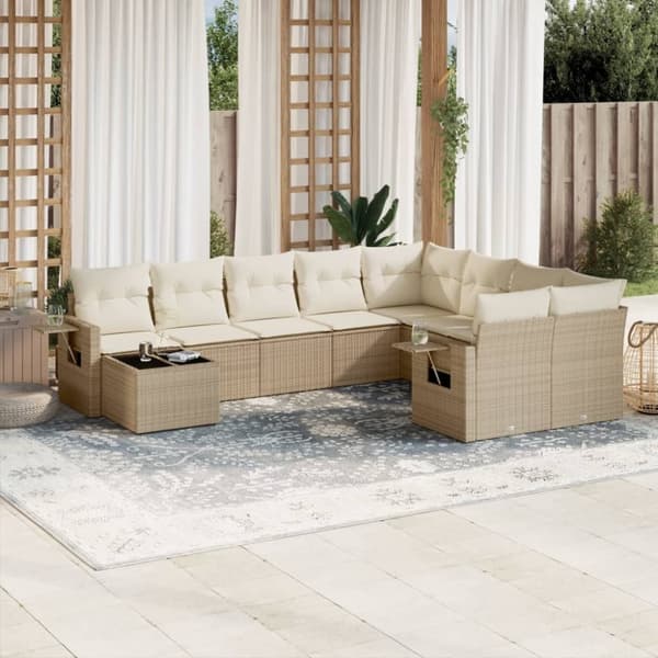 vidaXL sofasæt til haven 10 dele med hynder polyrattan beige