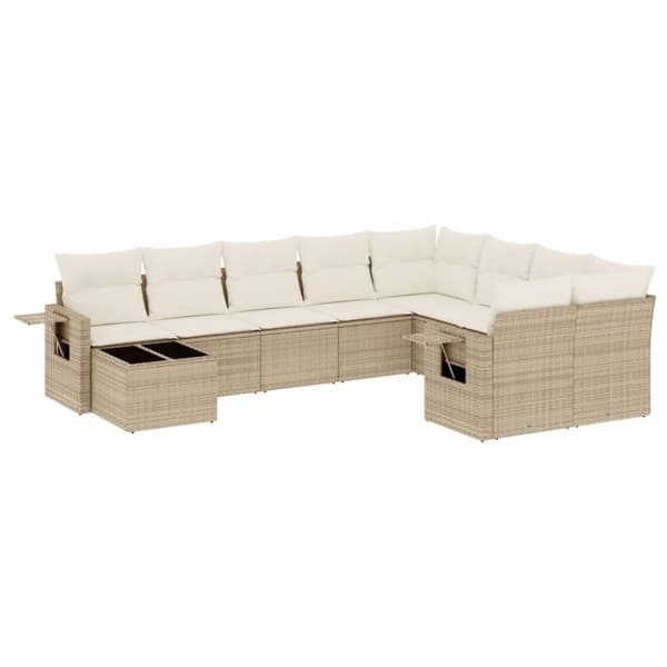 vidaXL sofasæt til haven 10 dele med hynder polyrattan beige