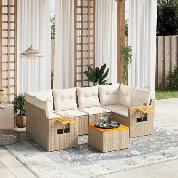 vidaXL sofasæt til haven 7 dele med hynder polyrattan beige