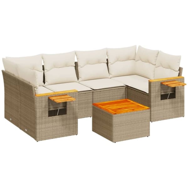 vidaXL sofasæt til haven 7 dele med hynder polyrattan beige