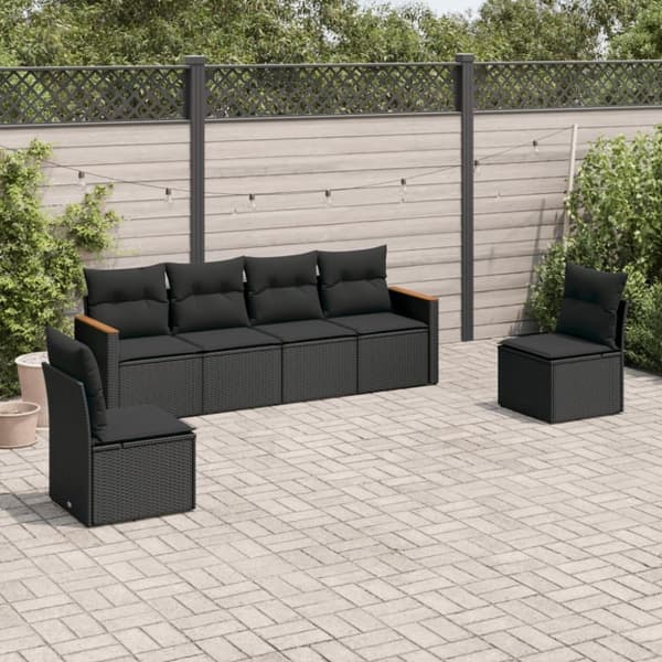 vidaXL sofasæt til haven 6 dele med hynder polyrattan sort