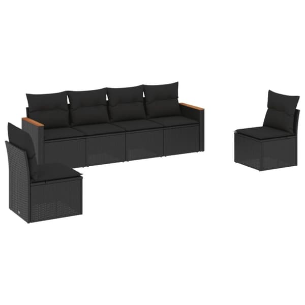 vidaXL sofasæt til haven 6 dele med hynder polyrattan sort