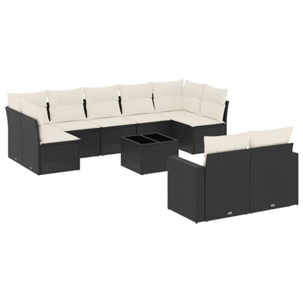 vidaXL sofasæt til haven 10 dele med hynder polyrattan sort