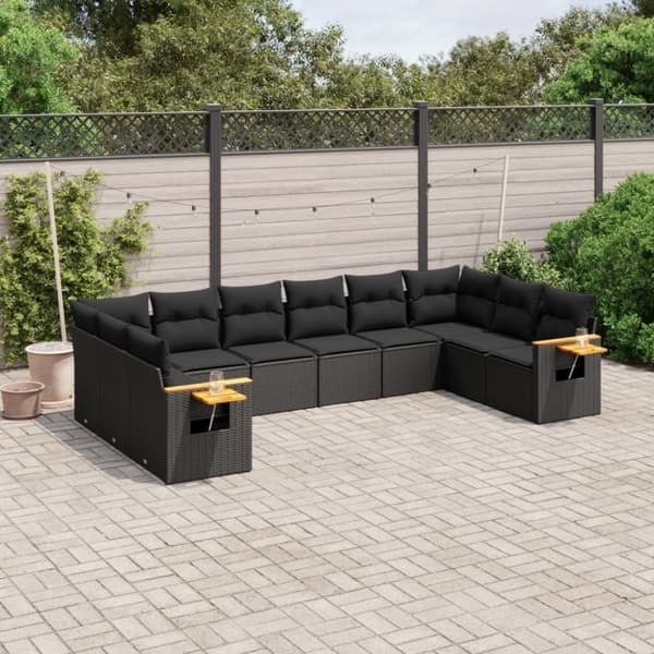 vidaXL sofasæt til haven 10 dele med hynder polyrattan sort